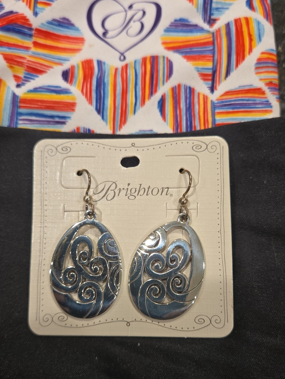 Brighton Silver Oval Swirl Drop Earrings
